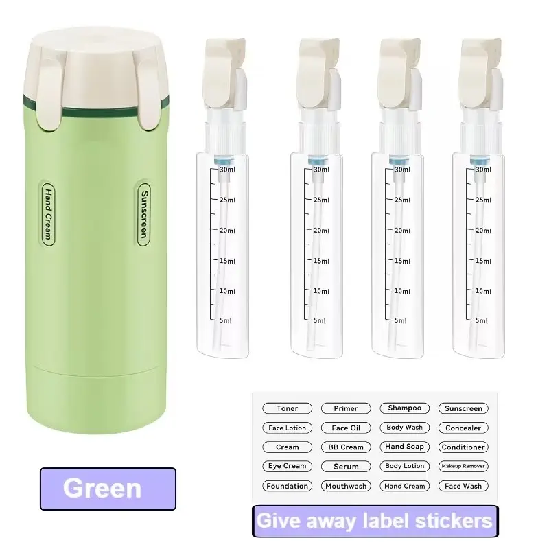 Travel Bottle Set with Four 30ML Plastic Bottles, Cosmetics Storage Bottles, Ideal for Lotion, Shampoo, Serum, Toner, Makeup, Perfect for Travel and Outdoor Activities, Durable