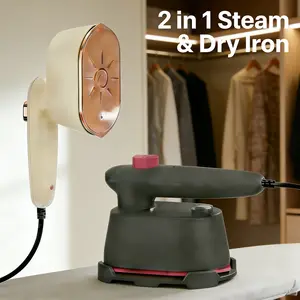 2-in-1 Steam lron &Clothes Steamer-Handheld Portable Garment Wrinkle Remover, Fast Heat-UpLarge Soleplate,120ml Water Tank -Lightweight for Home, Travel, Christmas