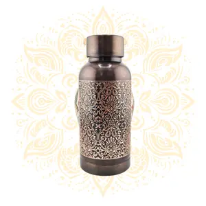Handcrafted 600 ml Copper Water Bottle w/ Engraved Floral Design