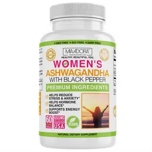 Mia Adora Women's Ashwagandha + Black Pepper Capsules - Stress Relief Hormone Balance Energy Support - 60 Vegan Capsules for Natural Wellness