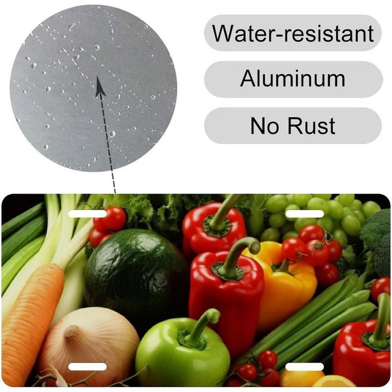 Fresh Vegetables Fruits Universal Aluminum License Plate Frames for Women - 6x12 Inches, Rustproof, Personalized License Plate Cover with 4 Holes