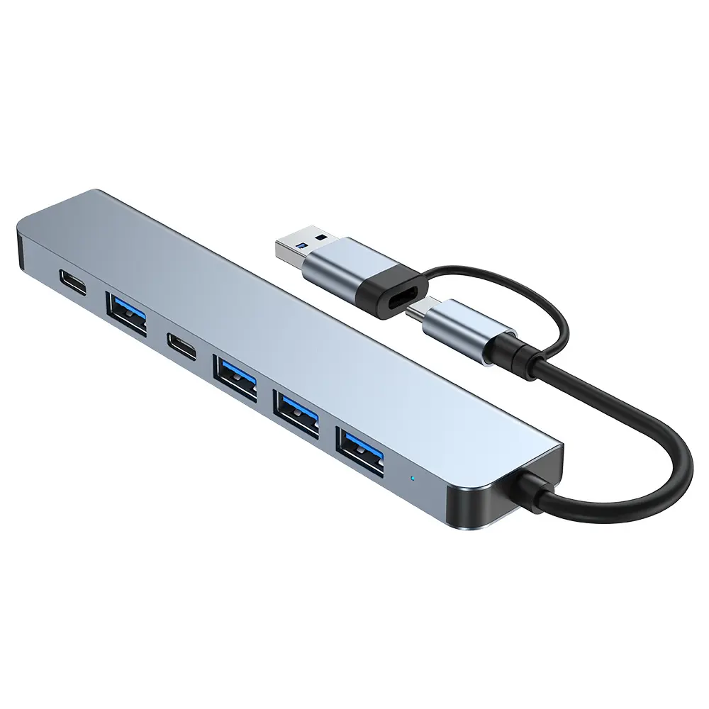 7 in 1 USB Hub with 4 USB 3.0 Ports and 2 USB-C Ports for Fast Data Transfer and Device Connectivity