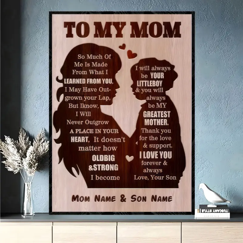 Vertical Canvas Painting To My Mom Mothers Day Canvas Wall Art Vintage Home Wall Decor Birthday Gift For Mom From Son For Kitchen Rustic Farmhouse Wall Hanging Mom Quote Art Retro Family Themed Artwork