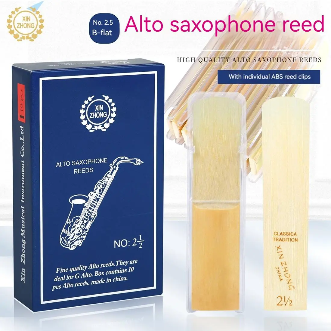 New Zhong E-Flat Alto Saxophone Reeds 2.5 Strength, 10-Pack Bamboo Reeds for Beginners, Novice Saxophonists and Performers, Ideal for Saxophone Playing, Premium Reed