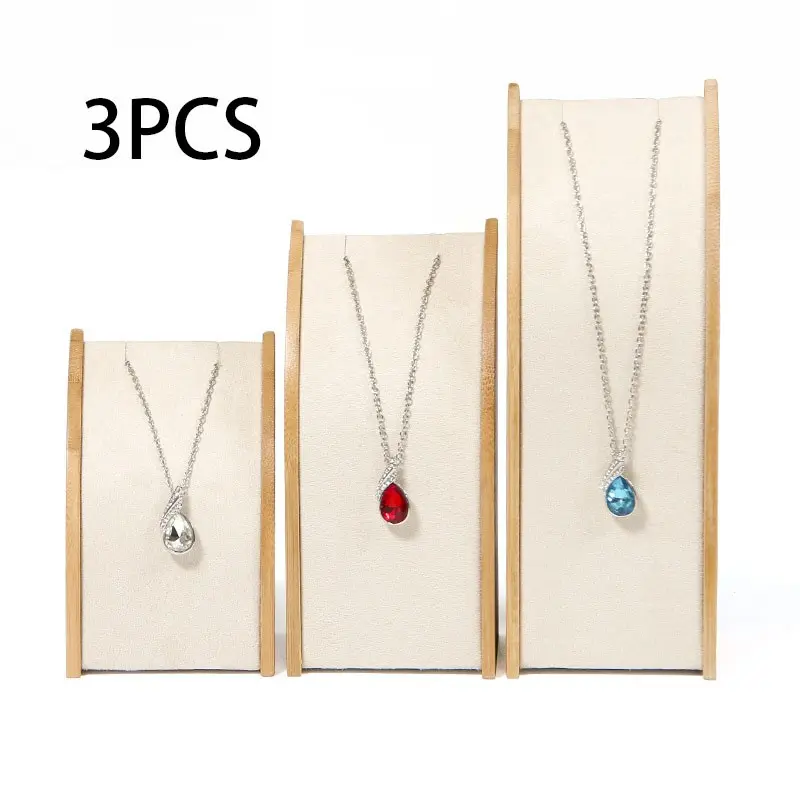 3pcs High-End Solid Wood Necklace Display Rack, Premium Pendant Holder Arc Jewelry Stand, Home Jewelry Store Display Set