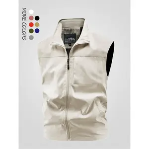 Men's Solid Hooded Vest Jacket, Sleeveless Gilet, Sleeveless Waistcoat, Regular Fit Casual Outdoor Fishing Vest, Men's Outerwear for All Seasons, Menswear