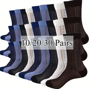 10/20/30 Pairs Men's Ultra-Thin Sheer Dress Socks - Breathable Comfort Fit for Casual & Business Wear Solid Color Polyester Short Tube Socks Fabric Menswear Outfits Stylish