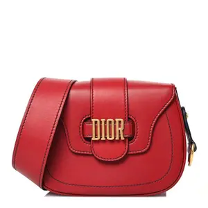 Pre-owned Christian Dior leather Shoulder Bags Preowned Calfskin D Fence Saddle Black Red Crossbody Bag