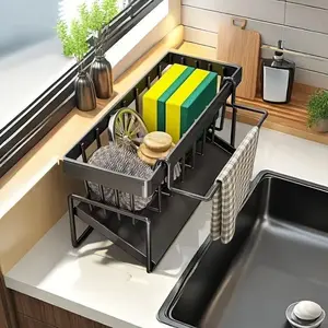Kitchen Sink Storage Rack, Space-Saving Sponge Soap Brush Cloth Holder, Home Dining Room Kitchen Sink Organizer, Dish Drying Organizer, Kitchen Accessories, 1 Piece