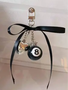 Billiard Ball Design Keychain, Cute Black 8 Ball & Heart Shaped Pendant Keychain for Women & Men, Fashion Accessories for Daily Use, Cute Charms Keychain