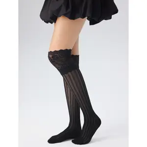 Cider Women's Jacquard & Lace Trim Over-the-Knee Socks