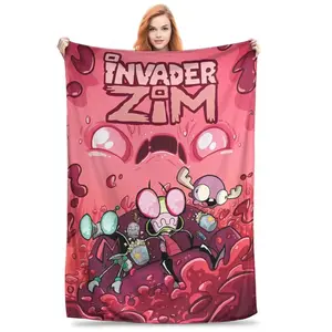 Invader Zim Gir Dib Robot Blankets Flannel Textile Decor Portable Super Soft Throw Blanket for Bed, Car, Couch, Dorm, Bedspread, Kids & Teen Cartoon Gift