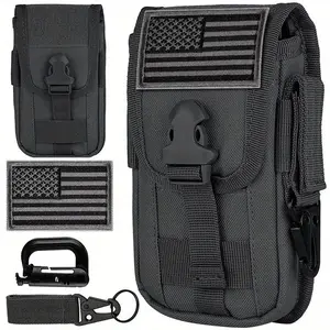 Cell Phone Holster Pouch Smartphone Pouch Case Molle Attachment Gadget Bag Belt Waist Bag for 4.7"-6.7" with Armor Case on with US Flag Patch, D-Ring and Gear Clip(Sheets)