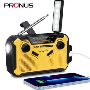 PRUNUS J-369 Solar Radio and Battery, Emergency Radio with Crank Handle, Am FM Rechargeable Small Portable Radio with 3000 mAh Power Bank, Reading Lamp, Flashlight, SOS.