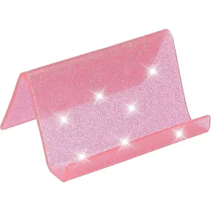 Business Card Holder for Desk, Acrylic Business Card Holders Shine Card Stand Organizer Cards Display for Office Exhibition, Pink