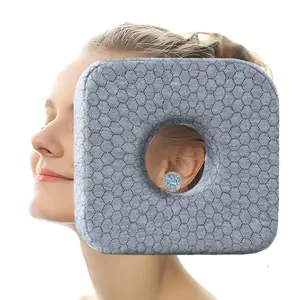 TEXSTEAD Ear Pillow with Ear Piercing for Side Sleeping, Ear Hole Memory Foam Donut Pillows for Ear Pain CNH Earring Pierced Pillow, Square, Gray