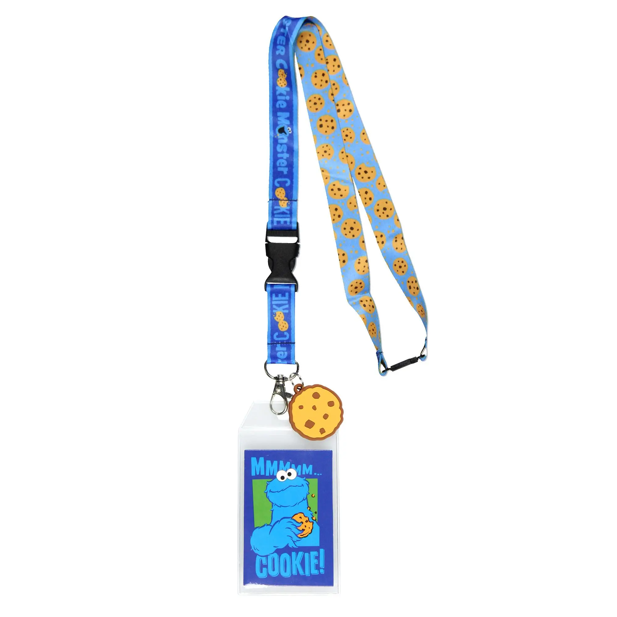 Sesame Street Lanyard Cookie Monster Reversible ID Lanyard Badge Holder Mmmmm Cookie with Chocolate Chip Cookie Rubber Pendant