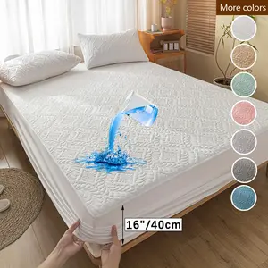 Waterproof Mattress Protector Set, 3 Counts/set Including 1 Fitted Sheet & 2 Pillowcase, Breathable Quilted Mattress Cover, Waterproof Mattress Pad, Bedding Supplies for Home Bedroom, Removable Mattress Cover