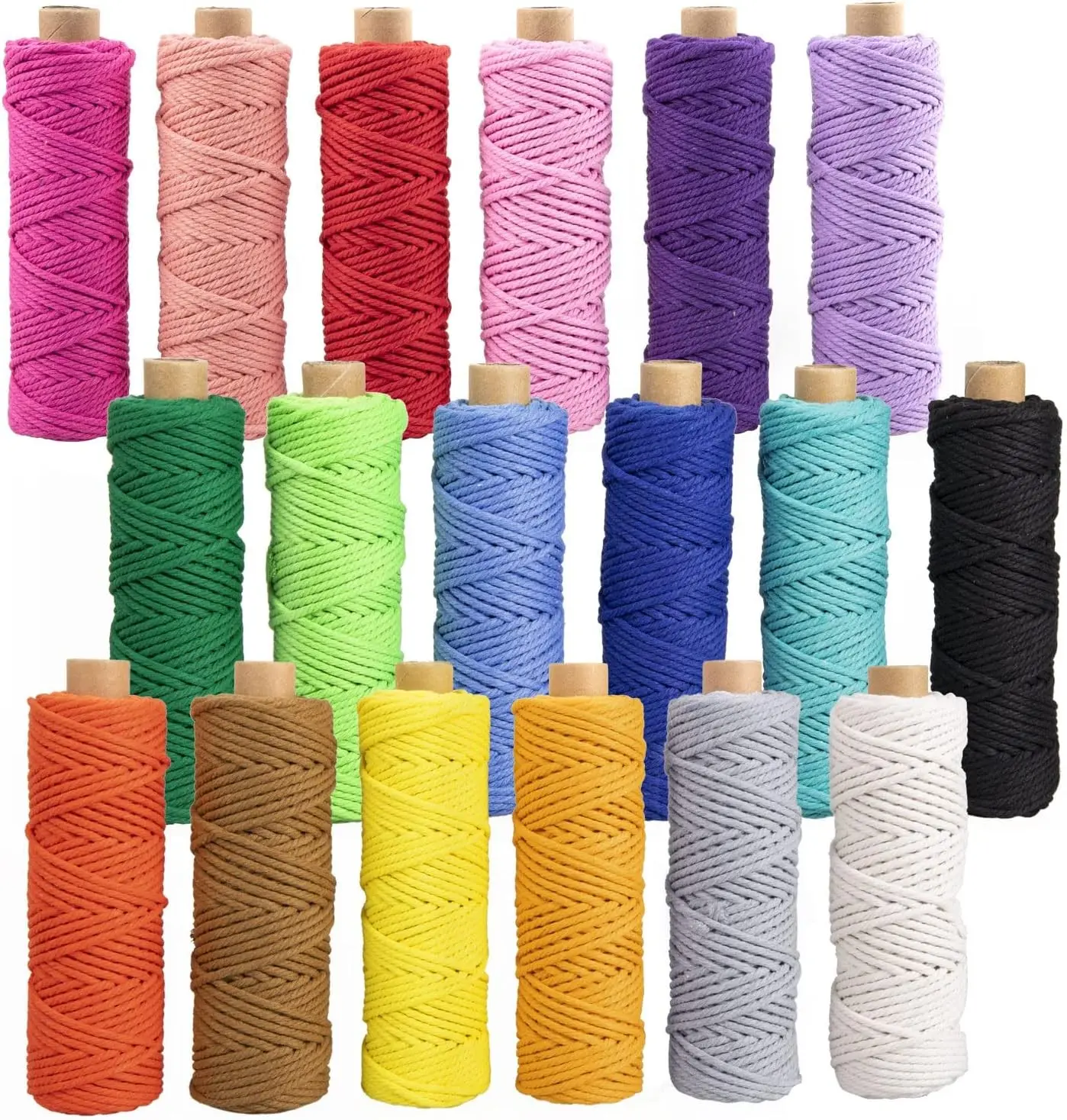 18-Roll Macrame Cotton Cord DIY Kit (3mm x 594 yd) - Natural 4-Twisted Strands Rolls for Crafters, Wall Hangings, Home Supplies