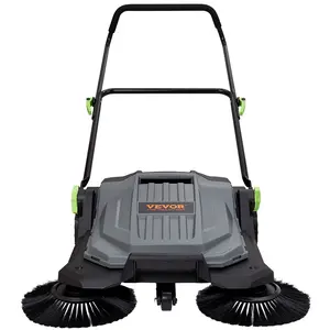 Walk-behind Hand Push Floor Sweeper, 25.6" Sweeping Width Floor Sweeper Manual Non-Electric, 5-Gallon Waste Container, Angle & Height Adjustable Folding Handle for Walkway, Yard, Garage, Patio