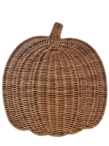 Handwoven Pumpkin Placemat - Festive Autumn Decor for Halloween & Thanksgiving, Natural Seagrass, Charming Rattan Design on Durable Metal Frame Tableware