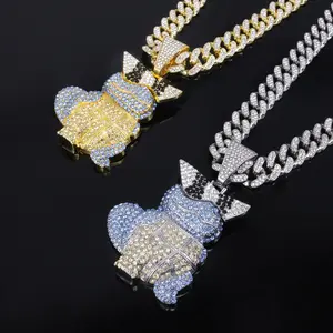 Anime Squirtle Pendant Necklace Cubic Zirconia Cuban Chain Fashion Jewelry Gift Unisex Kids Adults