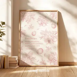 Fruit of the Spirit Wall Art Vintage Pink Preppy Christian Wall Art Printable Bible Verse Poster Botanical Kitchen Home Decor Gift for Moms, Room Decor, Unframed