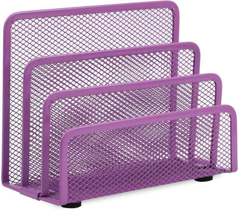 Mail Organizer Countertop Metal Mesh File Holder with 3-Slot Desk Accessories For Home and Office Pink