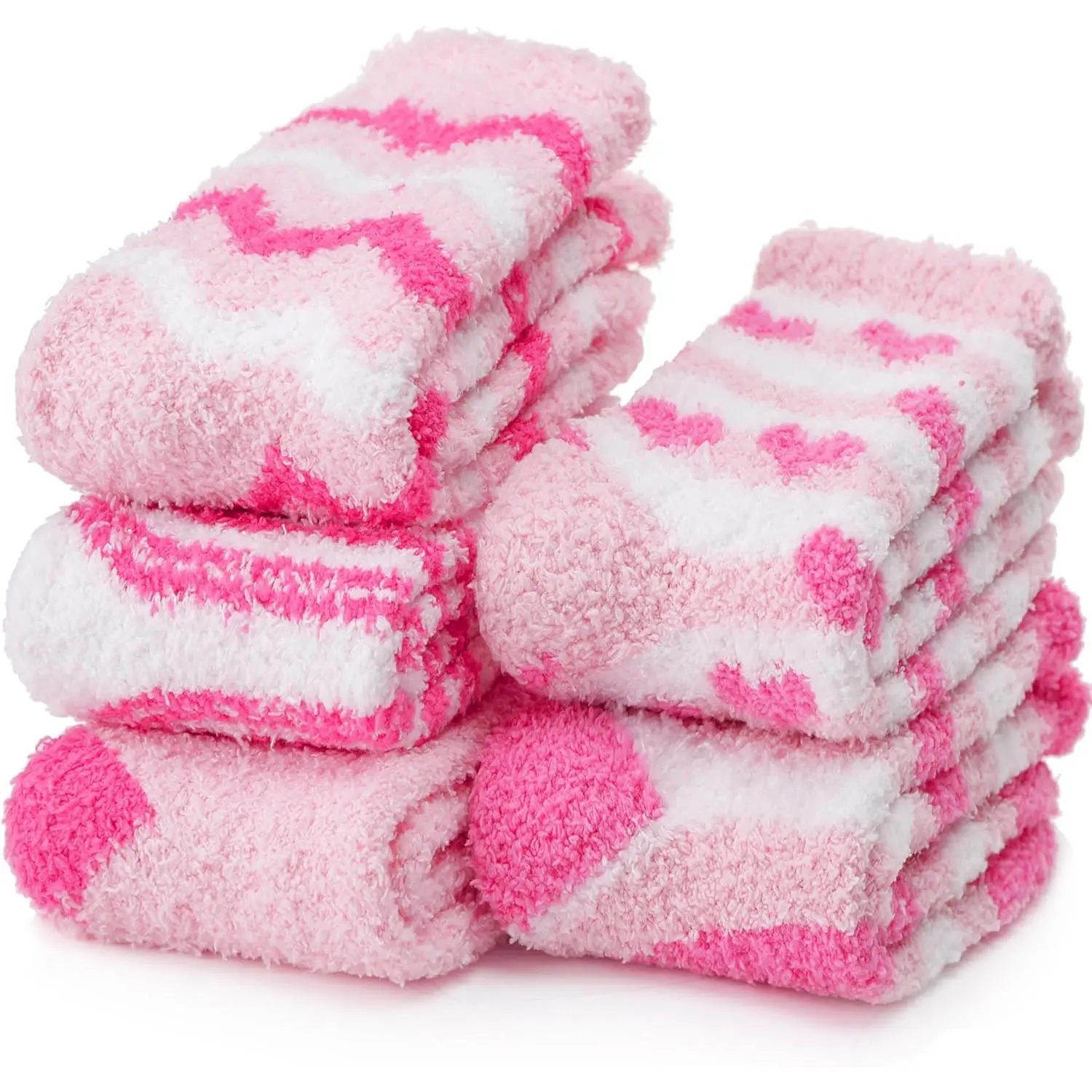 Women's 5-Pair Mix Purple&Pink Cute Fuzzy Velvet Fleece Boot Socks - Soft, Plush, Warm Sherpa Sleeping Socks for Adults, Ideal for Halloween, Valentine's Day