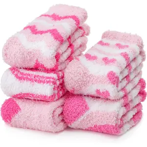 Women's 5-Pair Mix Purple&Pink Cute Fuzzy Velvet Fleece Slipper Socks - Soft, Plush, Warm Cozy Winter Sleep Socks for Adults, Ideal for Christmas, Halloween