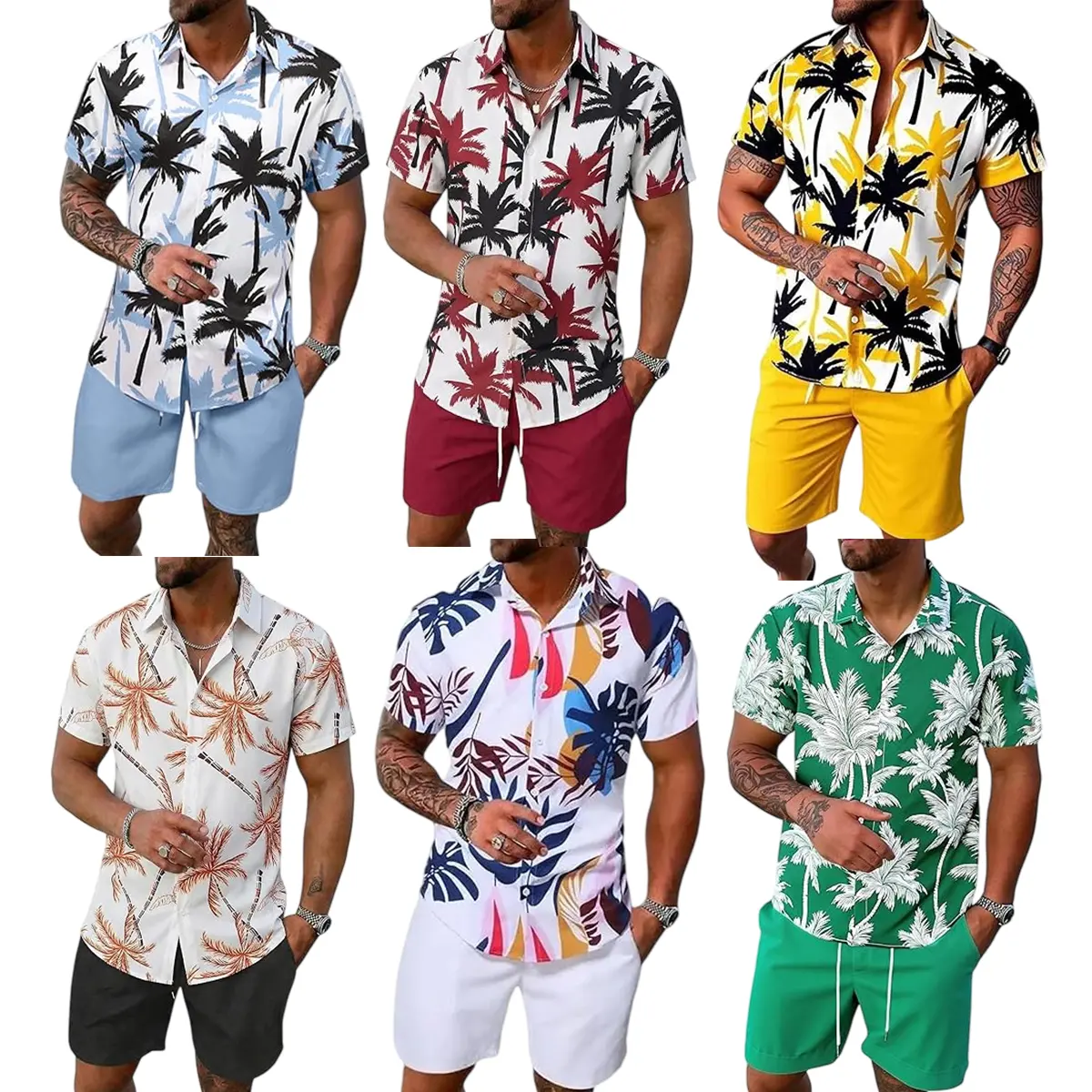 Men’s 2 Piece Hawaiian Outfit Printed Short Sleeve Button Up Shirt and Shorts Set Tropical Beach Vacation Matching Set Casual Summer Resort Wear Lightweight Quick Dry 2XS-6XL