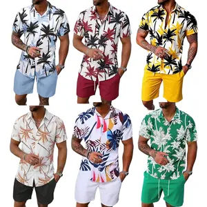 Men’s 2 Piece Hawaiian Outfit Printed Short Sleeve Button Up Shirt and Shorts Set Tropical Beach Vacation Matching Set Casual Summer Resort Wear Lightweight Quick Dry XS-5XL