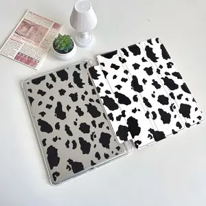 Adorable Coquette Style Black And White Cow Pattern Full-Body Design Clear Tablet Case for Pencil Holder (Pen Not Included), Automatic Wake/Sleep Protective Cover for Ipad 10Th, 11Th, 9Th, Mini, Air 4Th, And 8/7/6/5Th