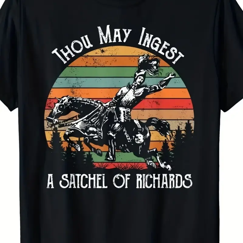 Men's Oversized Thou May Ingest A Satchel Of Richards Classic Graphic T-Shirt, Funny Meme Western Cowboy Retro Sunset Tee, Vintage 70s Casual Black Top, Cowboy Gift for Meme Lovers & Western Enthusiasts, Distressed Streetwear Apparel T Shirt