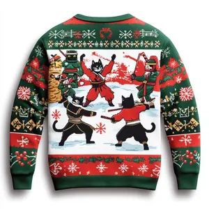 Spice up your holiday party with our Cat Ninja Nutcracker Ugly Christmas Sweater | Funny, Festive Wear for Men, Women, Kids, Families & Groups