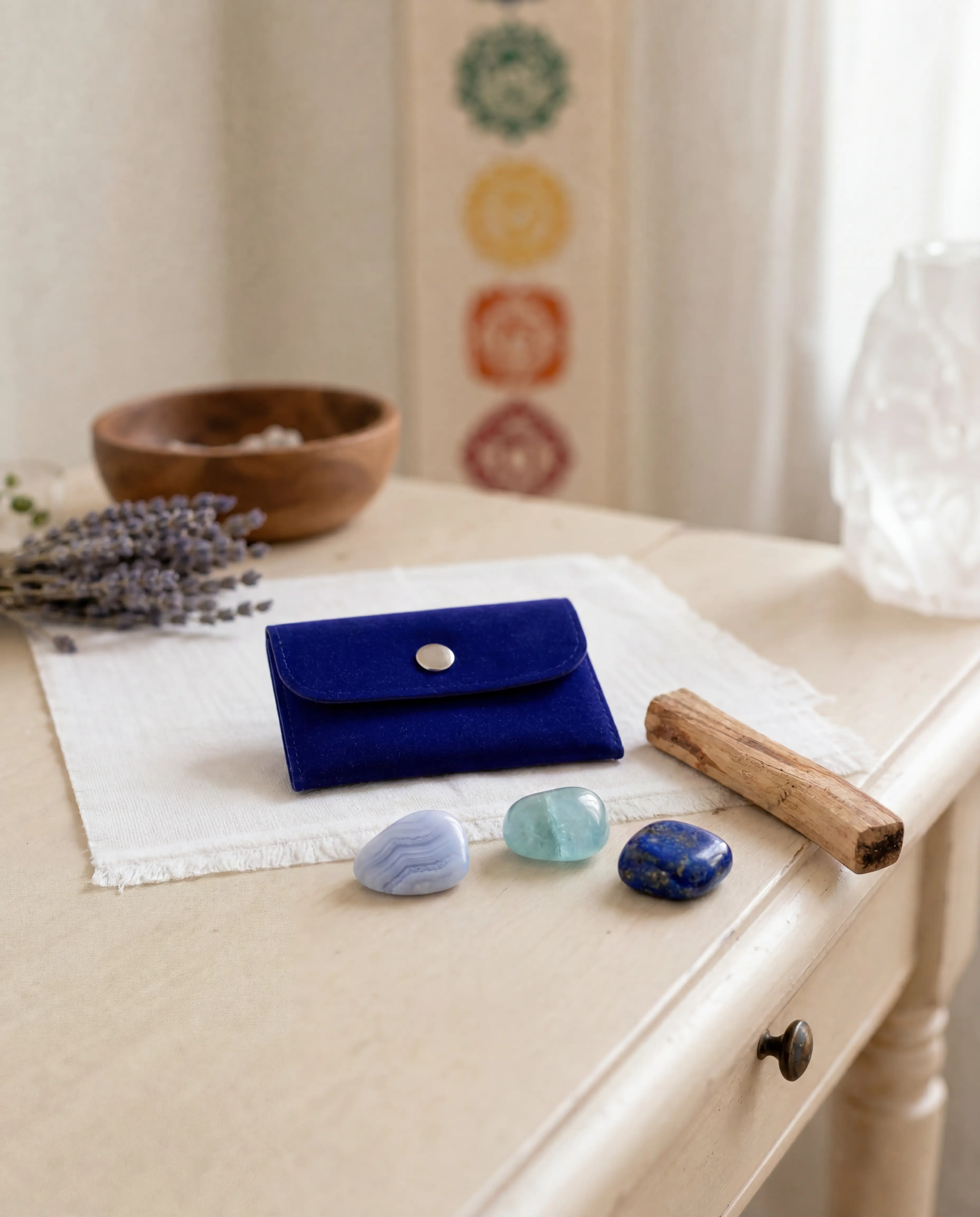 Speak Your Truth With The Throat Chakra Trio Tumbled Set with Blue Lace Agate, Aquamarine & Lapis Lazuli + Free Palo Santo Gift