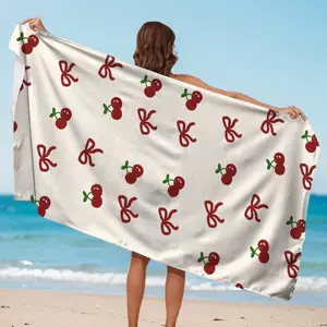 A creative cherry pattern beach towel, suitable for girls. It is a light, quick-drying, super absorbent beach swimming towel, perfect for travel, showers, bathtubs and swimming pools Absorbent Breathable Towel