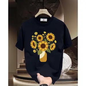 Sunflower Bouquet in Vase Graphic T-Shirt, Vintage Floral Summer Tee, Women's Casual Top kinich