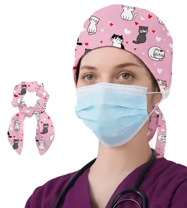 Women's Adjustable Digital Printed Scrub Cap - Sweatband, Buttons, Ponytail-Friendly Nurse Working Hat