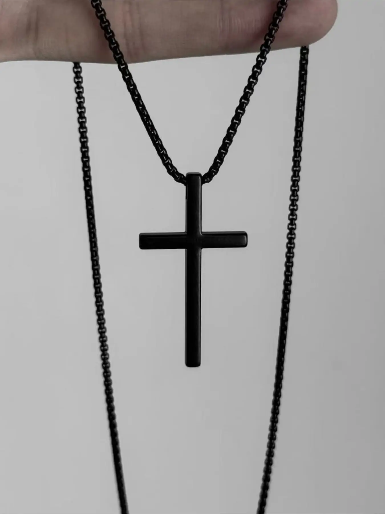 European and American new titanium steel cross necklace men's trendy all-match cross pendant sweater chain Cuban Link Necklace accessories Faith Necklace