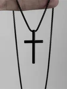 European and American new titanium steel cross necklace men's trendy all-match cross pendant sweater chain Cuban Link Necklace accessories