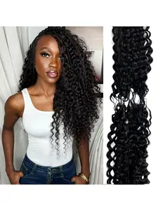 Handmade Deep Wave Crochet Human Hair Feathers Pre Separated 100% Raw Real Hair Extensions for Braiding Feather Line Human Crochet Deep Wave Curly Hair Extensions With Knotless String 16-22inch 60g 50 Strands