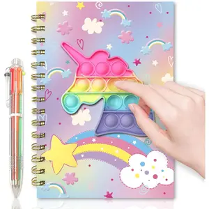 Notebook for Kids Fidget Girls Diary Journal 8.5x5.3 Inches 160 Lined Pages with 6 Multicolor Pen Spiral Journal for Teenage School Writing Drawing Unicorn Pop It Gifts for Age 6 8 10 12