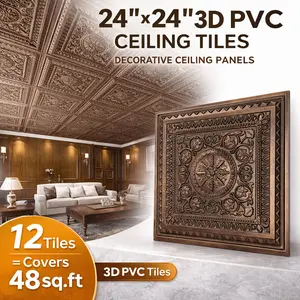3D Ceiling Tiles 2x2, 12-Pack PVC Panels, Waterproof & Easy Install, Modern Decorative Drop Ceiling, Covers 48 Sq.ft, Antique Copper