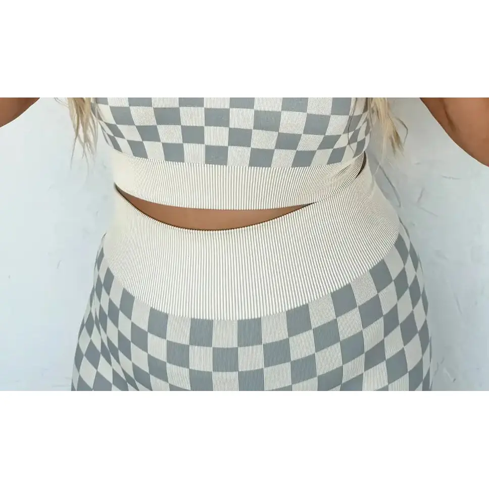 Checker Biker Shorts - Grey & Beige Checker Biker Shorts - Grey & Beige
