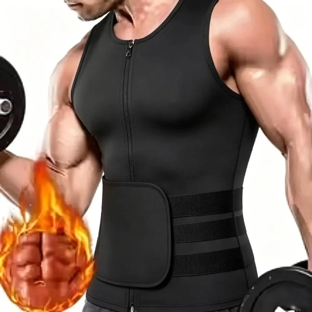 Men Compression Body Shaper Neoprene Zipper Waist Trainer Corset Vest Belly Trimmer Shirts Belt Faja Shapewear