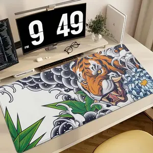 Oversized Tiger Mouse Pad - Non-slip rubber base, stitched edges, high-definition printed desk mat, suitable for gaming and home office décor, ideal gift for art lovers and gamers, gaming desk accessory.