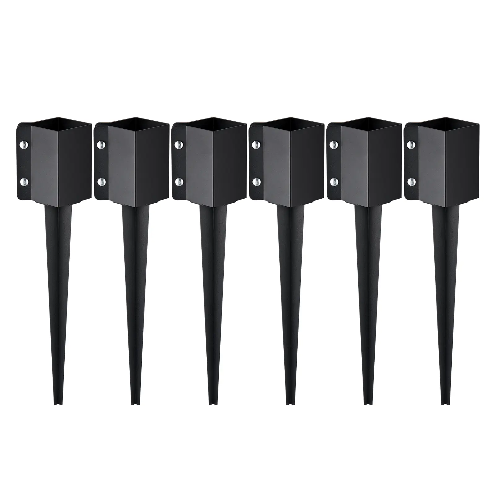 VEVOR Extra Secure Square Steel Fence Post Anchor Ground Spike, 6-Pack, 24" Height, 4x4in Outer Diameter (3.5x3.5in Inner Diameter), Black Powder Coat Resists Rain and Soil, Exceptional Protection for Fence Support, Mailbox