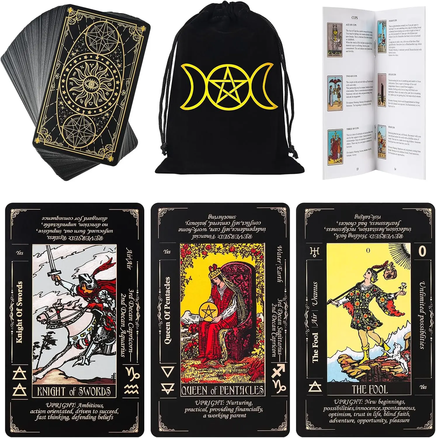 Fofeadm Tarot Cards with Guide Book & Linen Carry Bag, 78 Classic Original Tarot Cards Deck Fortune Telling Game with Meanings on Them for Beginners to...