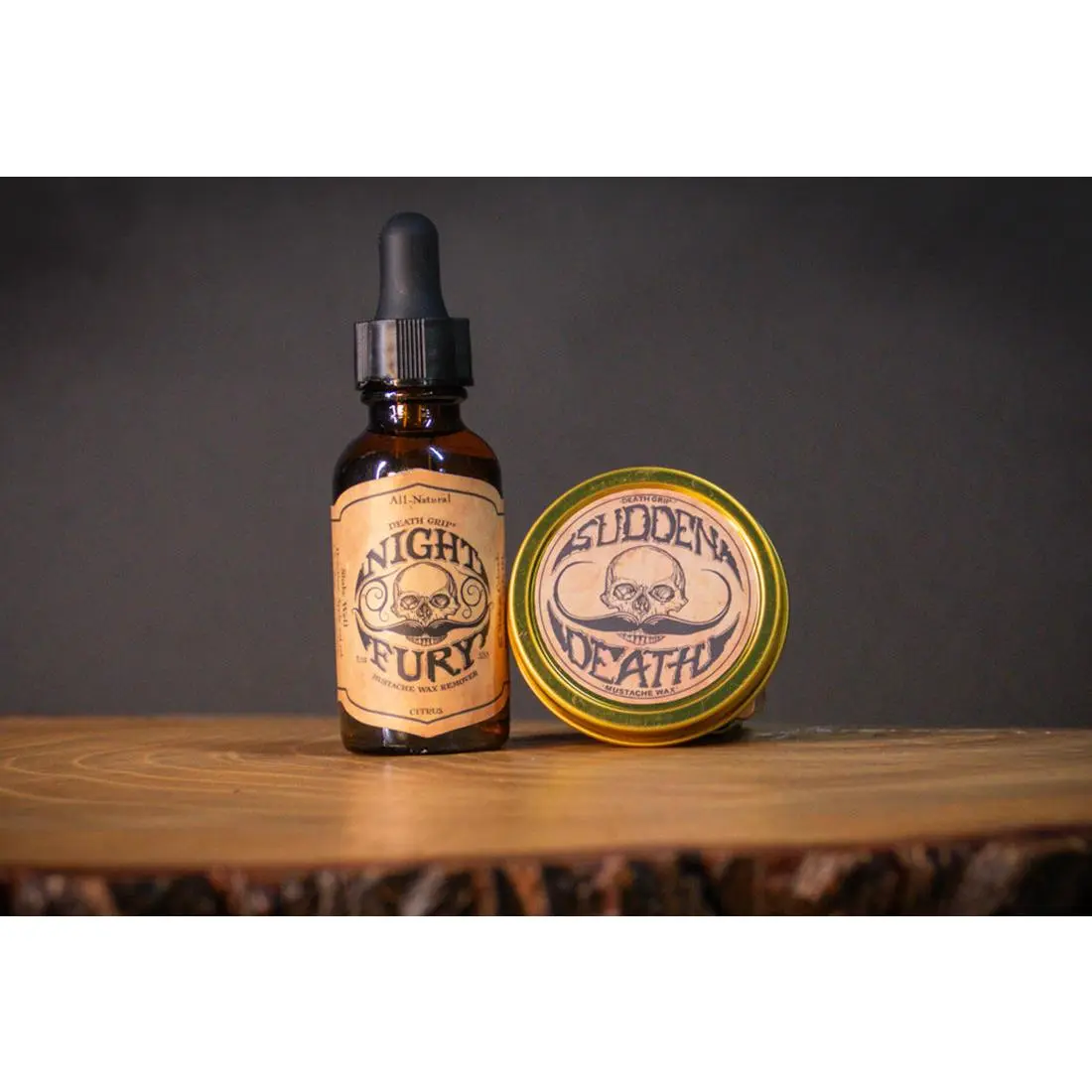 Sudden Death Strong Hold Mustache Wax and Night Fury Mustache Wax Remover Oil Set